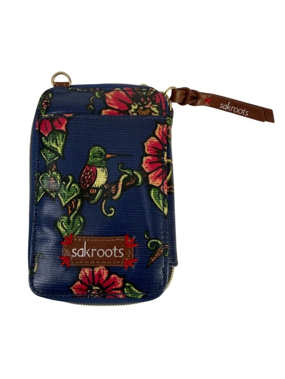 Sakroots Navy Floral Print Wallet Hummingbird Card Slots Zip Around No Strap